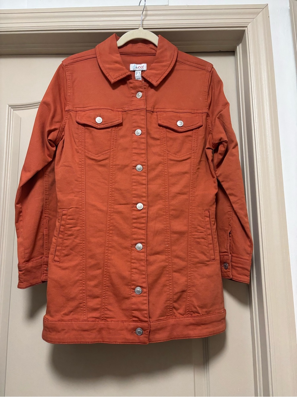 Women’s d&co orange long denim jean jacket